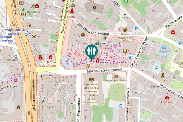 Map showing location of Hryhoriia Skovorody Street 2а Toilet