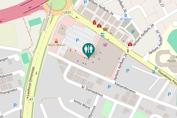 Map showing location of Katsandonaion Toilet