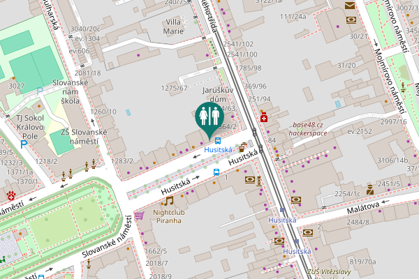 Map showing location of Husitská 1364/4 Toilet