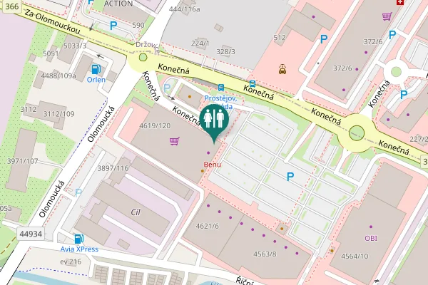 Map showing location of Konečná 4631/4 Toilet