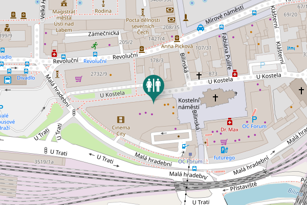 Map showing location of U Kostela Toilet