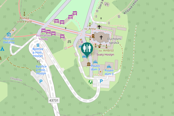 Map showing location of Chvalčov Toilet