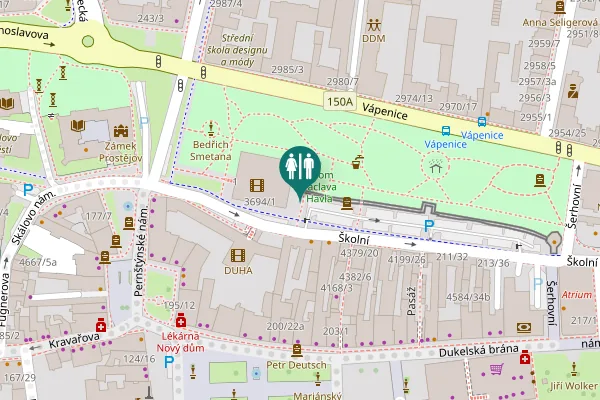 Map showing location of Školní 199/14 Toilet