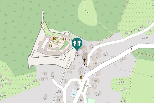 Map showing location of barbakan Klüppelův plášť Toilet