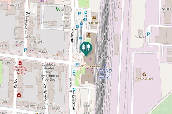 Map showing location of Janáčkova 3159/2 Toilet