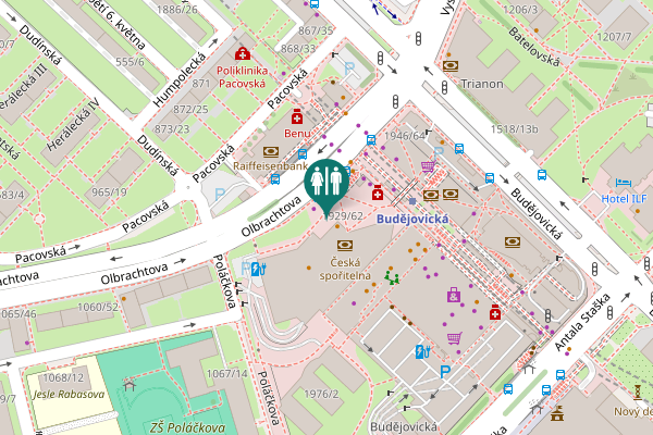 Map showing location of Olbrachtova 62 Toilet