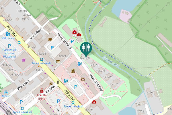 Map showing location of Nové náměstí 1629/3a Toilet