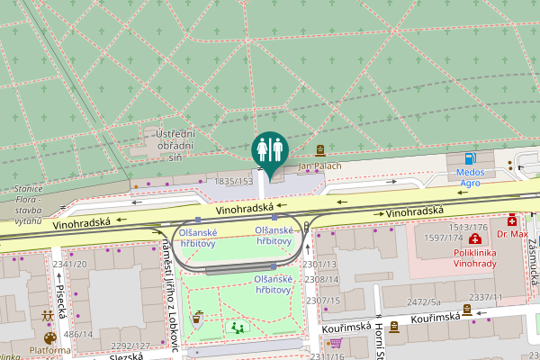 Map showing location of Prague Toilet