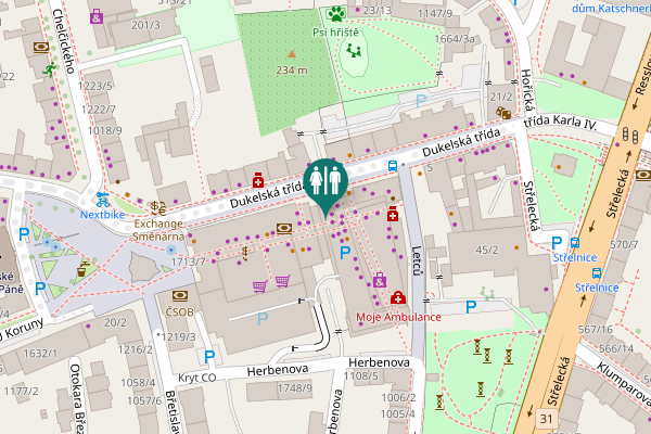 Map showing location of Dukelská třída 7 Toilet
