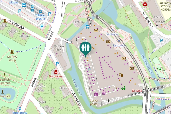 Map showing location of Polská 1 Toilet