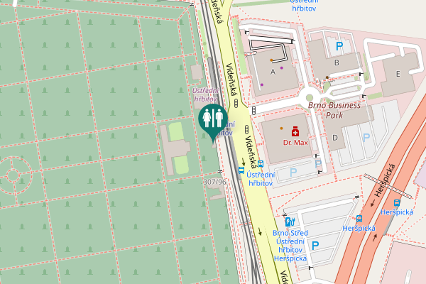Map showing location of Ústřední hřbitov Toilet
