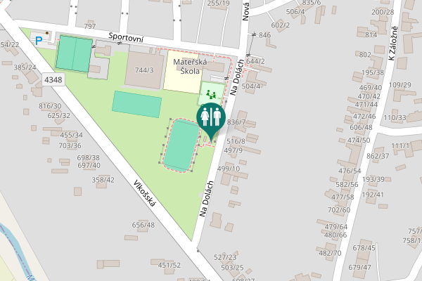 Map showing location of Na Dolách 497/9 Toilet