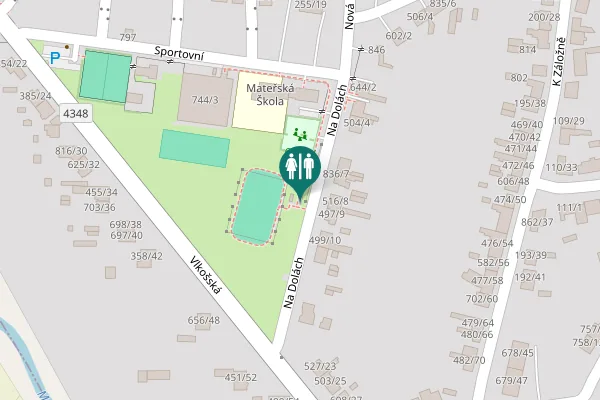 Map showing location of Na Dolách 497/9 Toilet