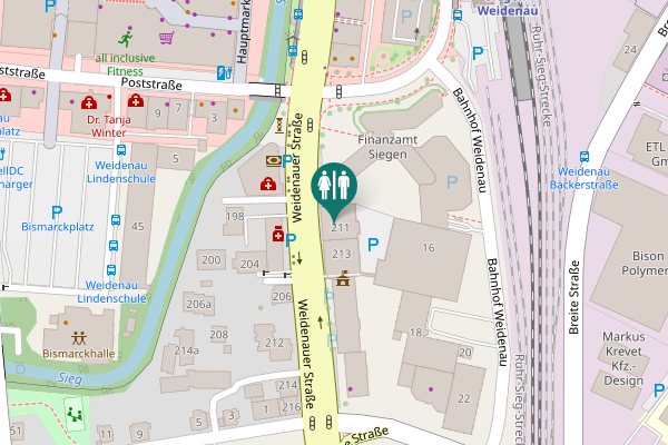 Map showing location of Weidenauer Straße 211 - 213 Toilet