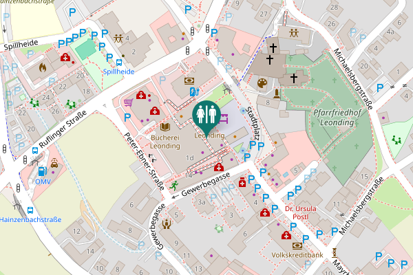 Map showing location of Town square 1 Toilet