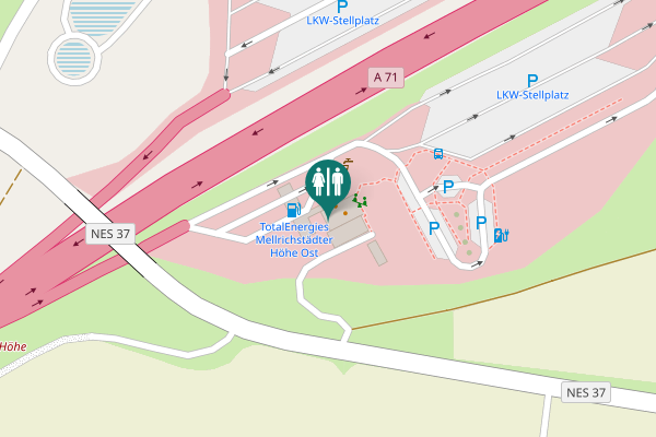Map showing location of A 71 Toilet
