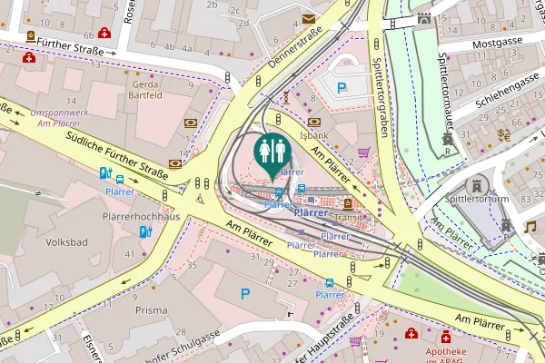 Map showing location of Am Plärrer Toilet