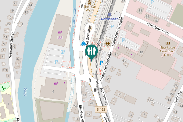Map showing location of Tunnel Gernsbach Toilet