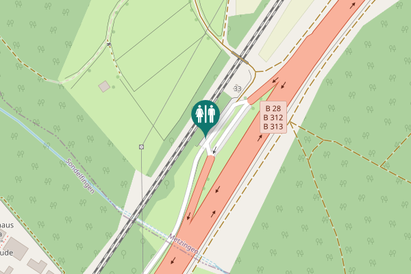 Map showing location of B 28;B 312;B 313 Toilet