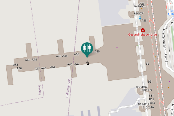 Map showing location of Terminal 1 - Part B Toilet