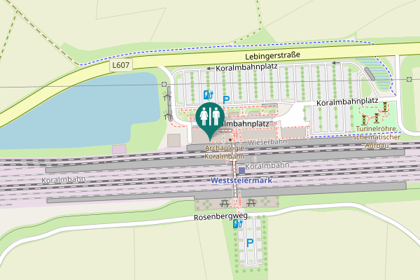 Map showing location of Koralmbahnplatz 1 Toilet
