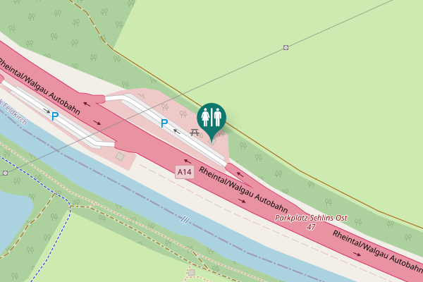 Map showing location of Rheintal/Walgau Autobahn Toilet