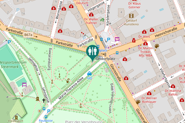 Map showing location of WC - Stadtpark/Geidorfplatz/Maria-Theresien-Allee