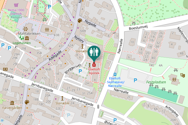 Map showing location of Bryggerivej 10A Toilet
