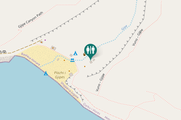 Map showing location of Vuno – Gjipe Toilet