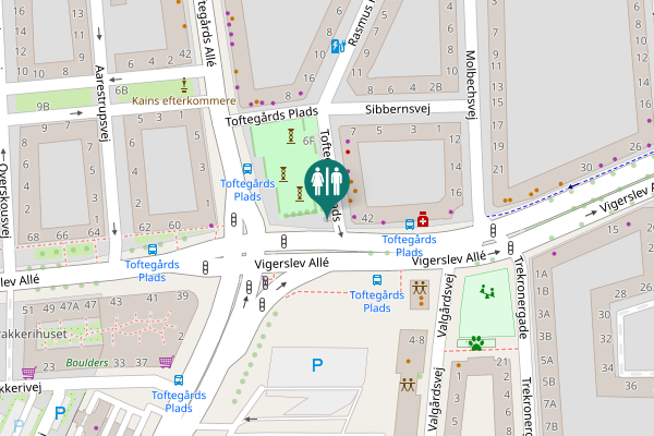 Map showing location of Toftegårds Plads 2F Toilet