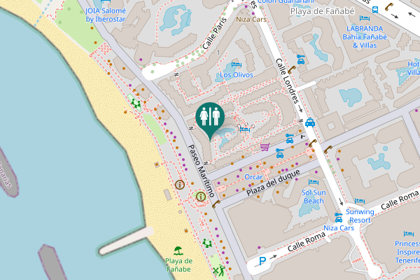 Map showing location of Paseo Marítimo Toilet