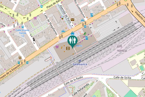 Map showing location of Plaza de la Estación Toilet