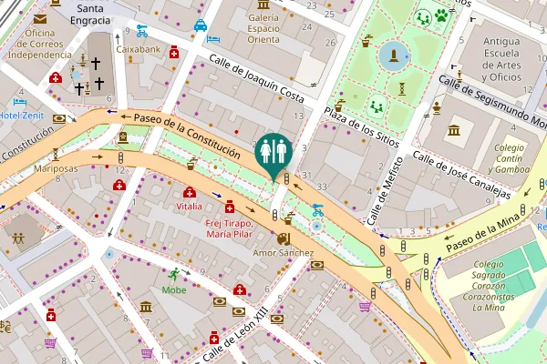 Map showing location of Paseo de la Constitución Toilet