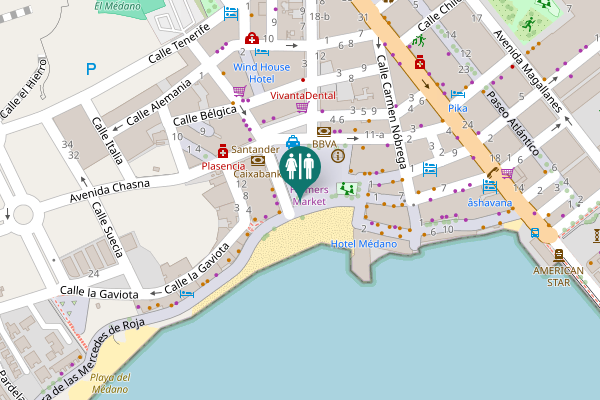 Map showing location of Plaza del Médano Toilet