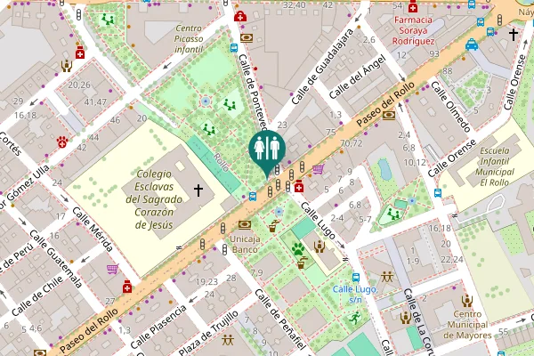 Map showing location of Paseo del Rollo Toilet