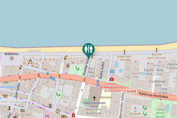 Map showing location of Hondar bidea Toilet