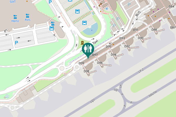 Map showing location of Bus, Taxi Toilet