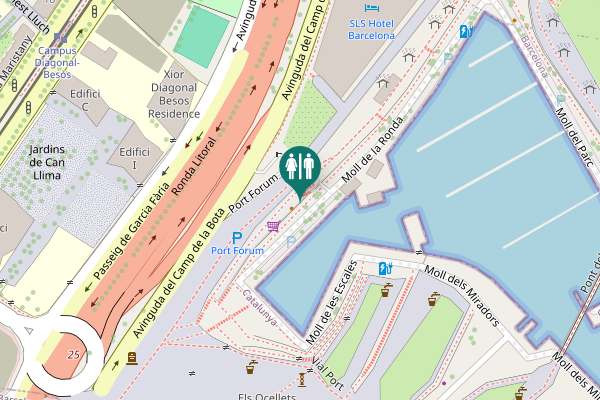 Map showing location of Moll de la Ronda Toilet