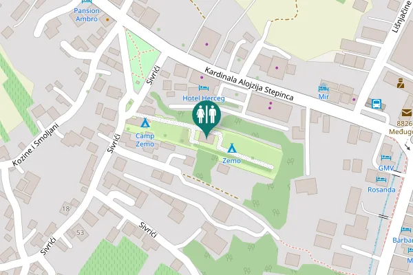 Map showing location of Međugorje Toilet