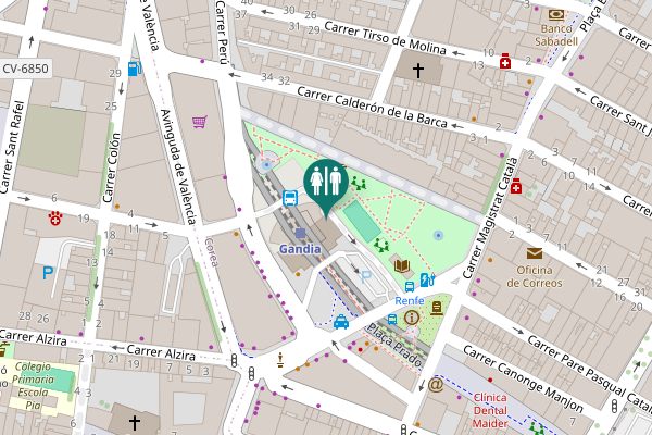 Map showing location of Gandia Toilet
