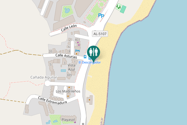 Map showing location of Paseo del Mediterráneo Toilet