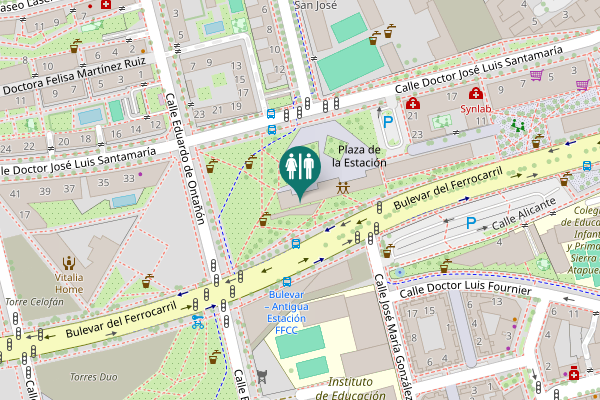 Map showing location of Plaza de la Estación Toilet