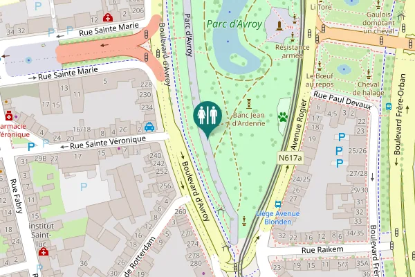 Map showing location of Parc d'Avroy Toilet