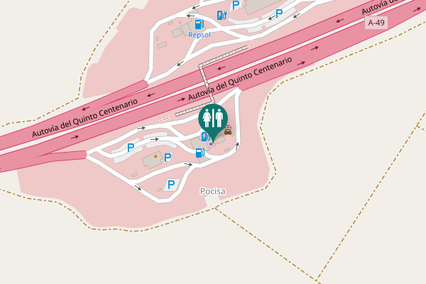 Map showing location of Autovía del Quinto Centenario Toilet
