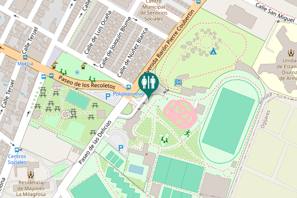 Map showing location of Avenida Barón Pierre Coubertin Toilet