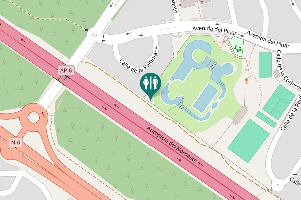 Map showing location of Autopista del Noroeste Toilet