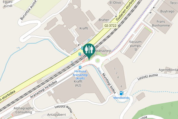 Map showing location of Aranaztegi hiribidea 2 Toilet