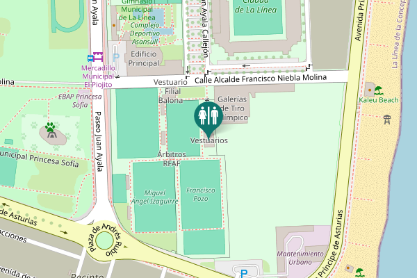 Map showing location of Vestuarios