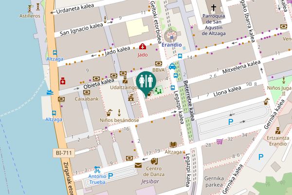 Map showing location of Santi Brouard plaza Toilet