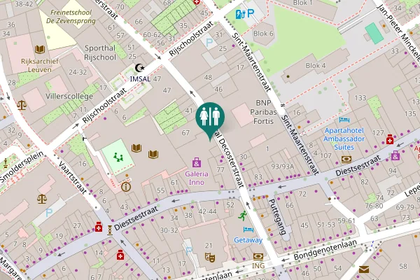 Map showing location of Diestsestraat 67 Toilet
